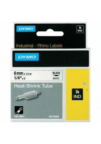 DYMO RhinoPRO 18051 Beyaz/Siyah Isıyla Küçülen Şerit 6 mm x 1,5 mt