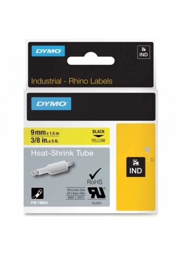 DYMO RhinoPRO 18054 Sarı/Siyah Isıyla Küçülen Şerit 9 mm x 1,5 mt