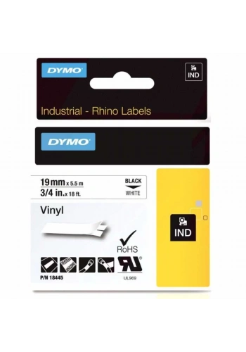 DYMO RhinoPRO 18445 Beyaz/Siyah Renkli Vinil Şerit 19 mm x 5,5 mt