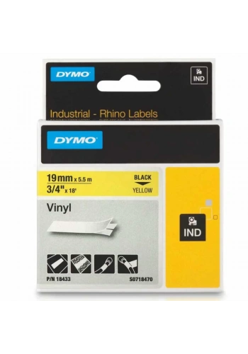 DYMO RhinoPRO 18433 Sarı/Siyah Renkli Vinil Şerit 19 mm x 5,5 mt