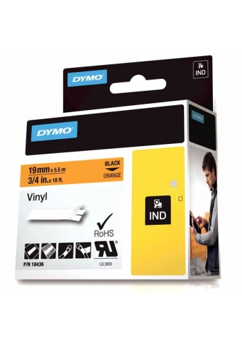 DYMO RhinoPRO 18436 Turuncu/Siyah Renkli Vinil Şerit 19 mm x 5,5 mt