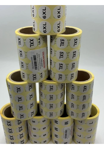 BEDEN ETİKETİ 20 MM YUVARLAK BASKILI 4XL 1000Lİ SARIM