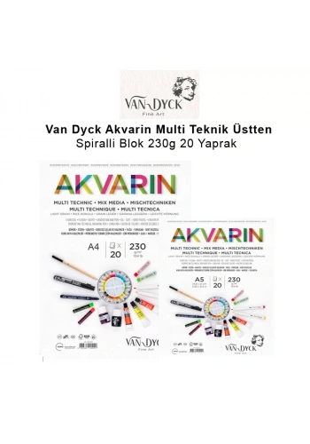 Van Dyck Akvarin Multi Teknik Üstten Spiralli Blok 230g 20 Yaprak