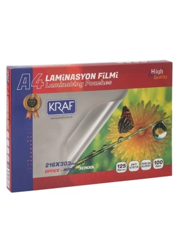 Kraf 2124 Parlak A4 Laminasyon Filmi (125 Micron - 100 lü Paket)