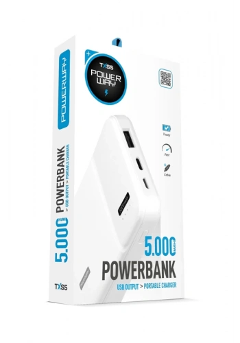 POWERWAY TXS5 5.000 MAH POWERBANK MİKRO USB GİRİŞLİ BEYAZ