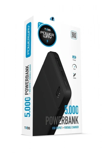 POWERWAY TXS5 5.000 MAH POWERBANK MİKRO USB GİRİŞLİ SİYAH