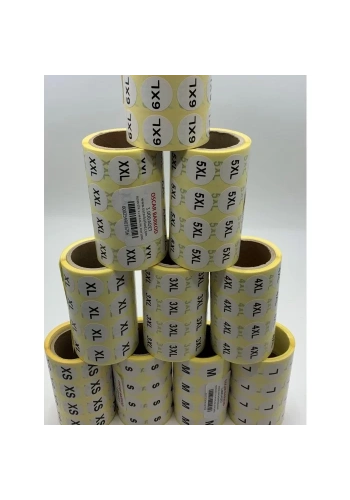 BEDEN ETİKETİ 20 MM YUVARLAK BASKILI ( XS) 1000 Lİ SARIM
