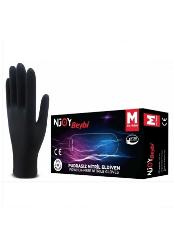 Beybi Njoy Siyah Nitril Medikal Muayene Eldiveni ( M ) 20 Paket