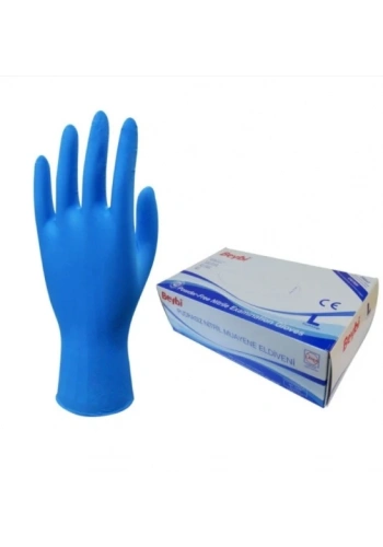 Beybi Pudrasız Mavi Nitril Medikal Muayene Eldiveni ( L ) 100 Adet