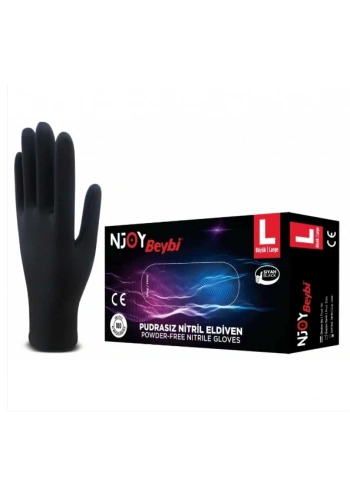 Beybi Pudrasız Siyah Nitril Medikal Muayene Eldiveni ( L ) 100 Adet