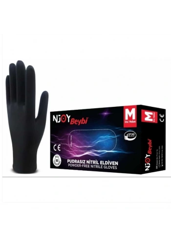 Beybi Pudrasız Siyah Nitril Medikal Muayene Eldiveni ( M ) 100 Adet