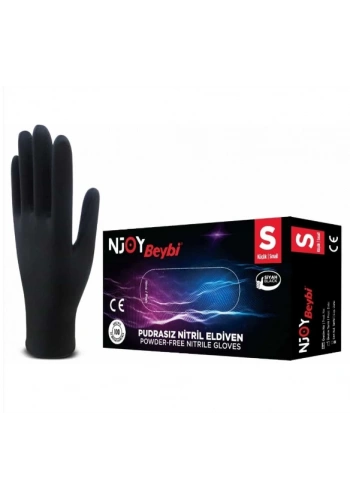 Beybi Pudrasız Siyah Nitril Medikal Muayene Eldiveni ( S ) 100 Adet