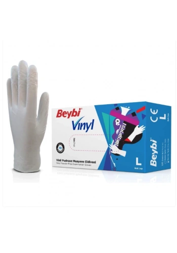 Beybi Vinil Şeffaf Muayene Eldiveni Pudrasız ( L ) 1 Kutu