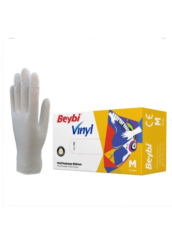 Beybi Vinil Şeffaf Muayene Eldiveni Pudrasız ( M ) 1 Kutu