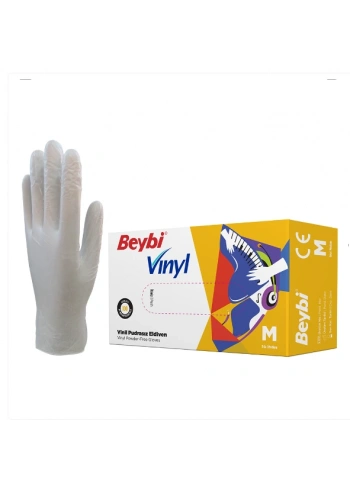 Beybi Vinil Şeffaf Muayene Eldiveni Pudrasız ( M ) 20 Kutu
