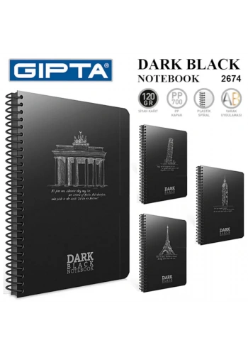 GIPTA DARK SPİRALLİ SİYAH DEFTER A4 DÜZ 50 YAPRAK (2672)