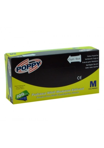 Pudrasız Siyah Nitril Medikal Muayene Eldiveni ( M ) 100 Adet