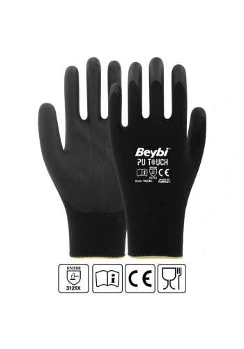 Beybi PU Touch Poliüretan Kaplı Eldiven Siyah No 8