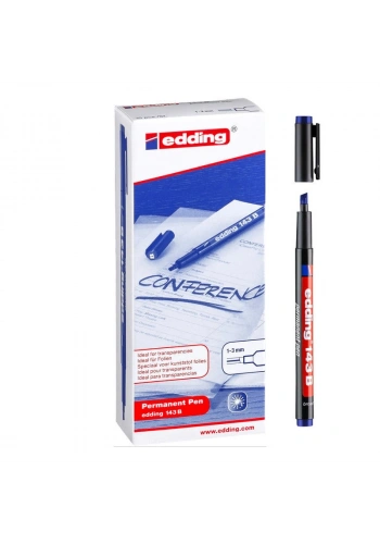 Edding 143B Kesik Uçlu Permanent Kalem MAVİ 10lu Kutu