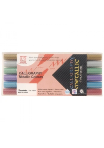 Zig Çift Uçlu Metalik Kaligrafi Kalemi Seti 2 mm. + 3.5 mm. 6 RENK