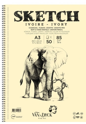 Van Dyck Sketch Ivory(Fildişi) Eskiz Çizim Defteri Yandan Spiralli 85 gr. A3 50 yp.