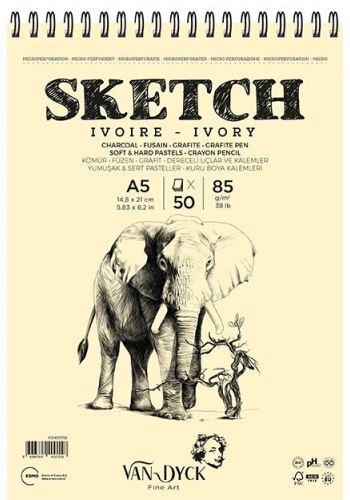 Van Dyck Sketch Ivory(Fildişi) Eskiz Çizim Defteri Üstten Spiralli 85 gr. A5 50 yp.