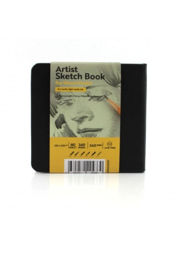 Tigertint Sketchbook Sert Kapak Eskiz Çizim Defteri 140 gr. 12x12 cm. 80 yp. SİYAH