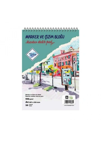 Art Liva Marker ve Çizim Defteri 190 gr. A4 20 yaprak