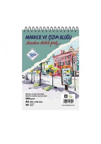 Art Liva Marker ve Çizim Defteri 190 gr. A5 20 yaprak