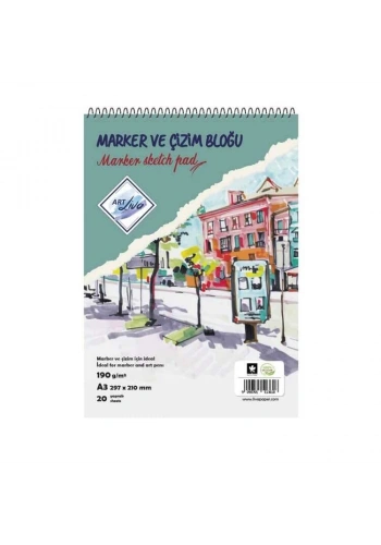 Art Liva Marker ve Çizim Defteri 190 gr. A3 20 yaprak