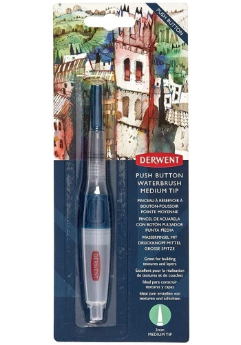 Derwent Push Button Waterbrush Akış Kontrollü Su Hazneli Sulu Boya Fırçası Medium Tip (Orta Uç)