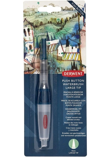 Derwent Push Button Waterbrush Akış Kontrollü Su Hazneli Sulu Boya Fırçası Large Tip (Kalın Uç)
