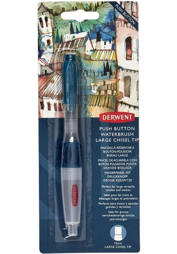 Derwent Push Button Waterbrush Akış Kontrollü Su Hazneli Sulu Boya Fırçası Chisel Tip (Düz Kesik Uç)