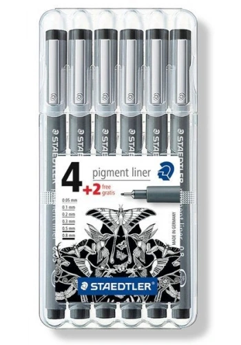 Staedtler Pigment Liner Teknik Çizim Kalemi Seti 6lı Plastik Kutulu