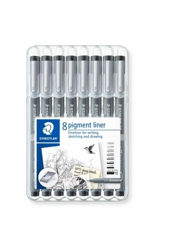 Staedtler Pigment Liner Teknik Çizim Kalemi Seti 8li Plastik Kutulu