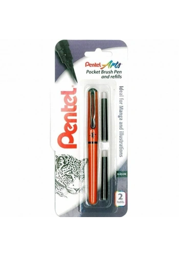 Pentel Pocket Brush Pen Cep Tipi Fırça Uçlu Kalem + 2 Yedek Kartuş Turuncu Gövde