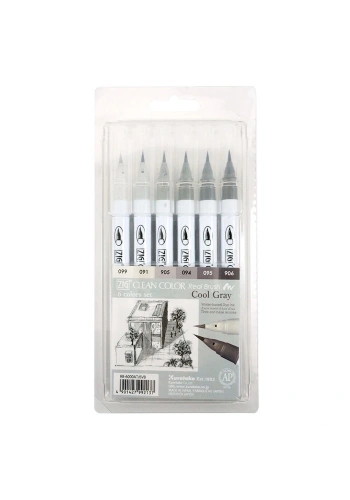 Zig Clean Color Real Brush Fırça Uçlu Marker Kalem Seti 6 Renk COOL GRAY COLORS
