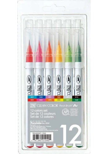 Zig Clean Color Real Brush Fırça Uçlu Marker Kalem Seti 12 Renk