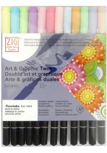 Zig Art & Graphic Twin Marker Brush Pen Çift Uçlu Çizim Kalemi Seti 12 Renk PASTEL COLORS