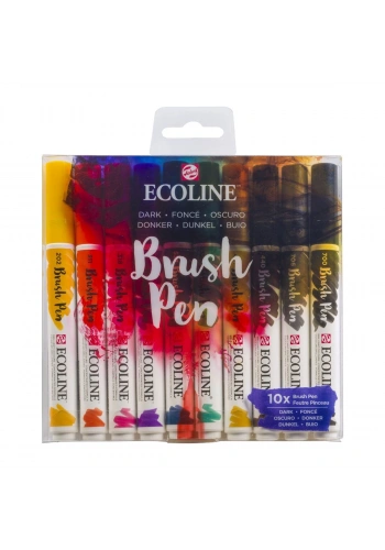 Talens Ecoline Brush Pen Fırça Uçlu Kalem Seti 10 Renk DARK COLOURS