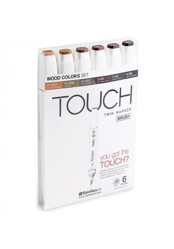 Touch Twin Brush Marker Fırça Uçlu Marker Seti 6 Renk AHŞAP TONLARI