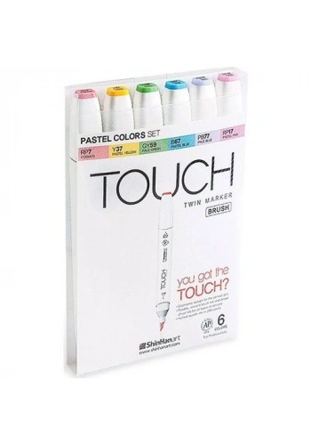 Touch Twin Brush Marker Fırça Uçlu Marker Seti 6 Renk PASTEL RENKLER