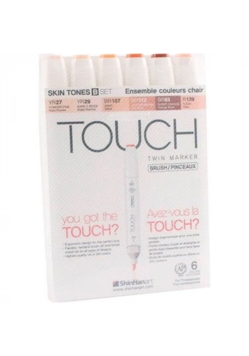 Touch Twin Brush Marker Fırça Uçlu Marker Seti 6 Renk TEN RENKLERİ B