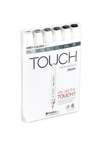 Touch Twin Brush Marker Fırça Uçlu Marker Seti 6 Renk GRİ TONLARI