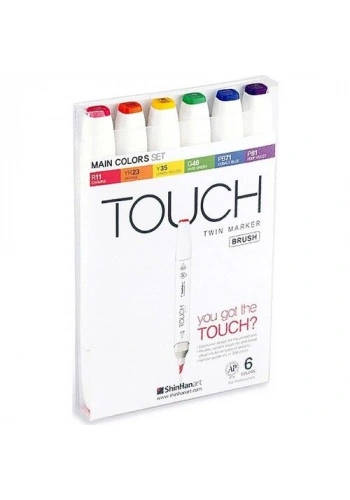 Touch Twin Brush Marker Fırça Uçlu Marker Seti 6 Renk ANA RENKLER