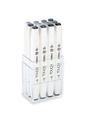 Touch Twin Brush Marker Fırça Uçlu Marker Seti 12 Renk MAVİ/YEŞİL GRİ TONLARI