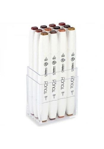 Touch Twin Brush Marker Fırça Uçlu Marker Seti 12 Renk AHŞAP RENKLERİ