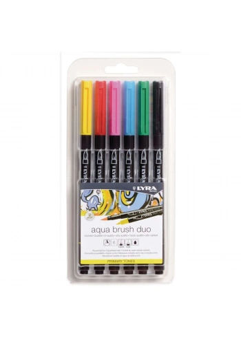 Lyra Aqua Brush Duo Çift Taraflı Fırça Uçlu Çizim Kalemi Seti 6 Renk PRIMARY TONES