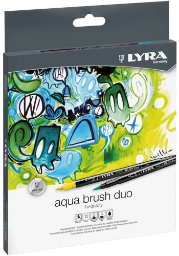 Lyra Aqua Brush Duo Çift Taraflı Fırça Uçlu Çizim Kalemi Seti 12 Renk