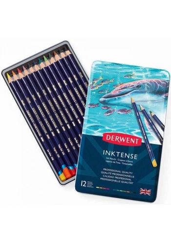 Derwent Inktense Mürekkep Etkili Aquarell Boya Kalemi Seti 12li Teneke Kutu